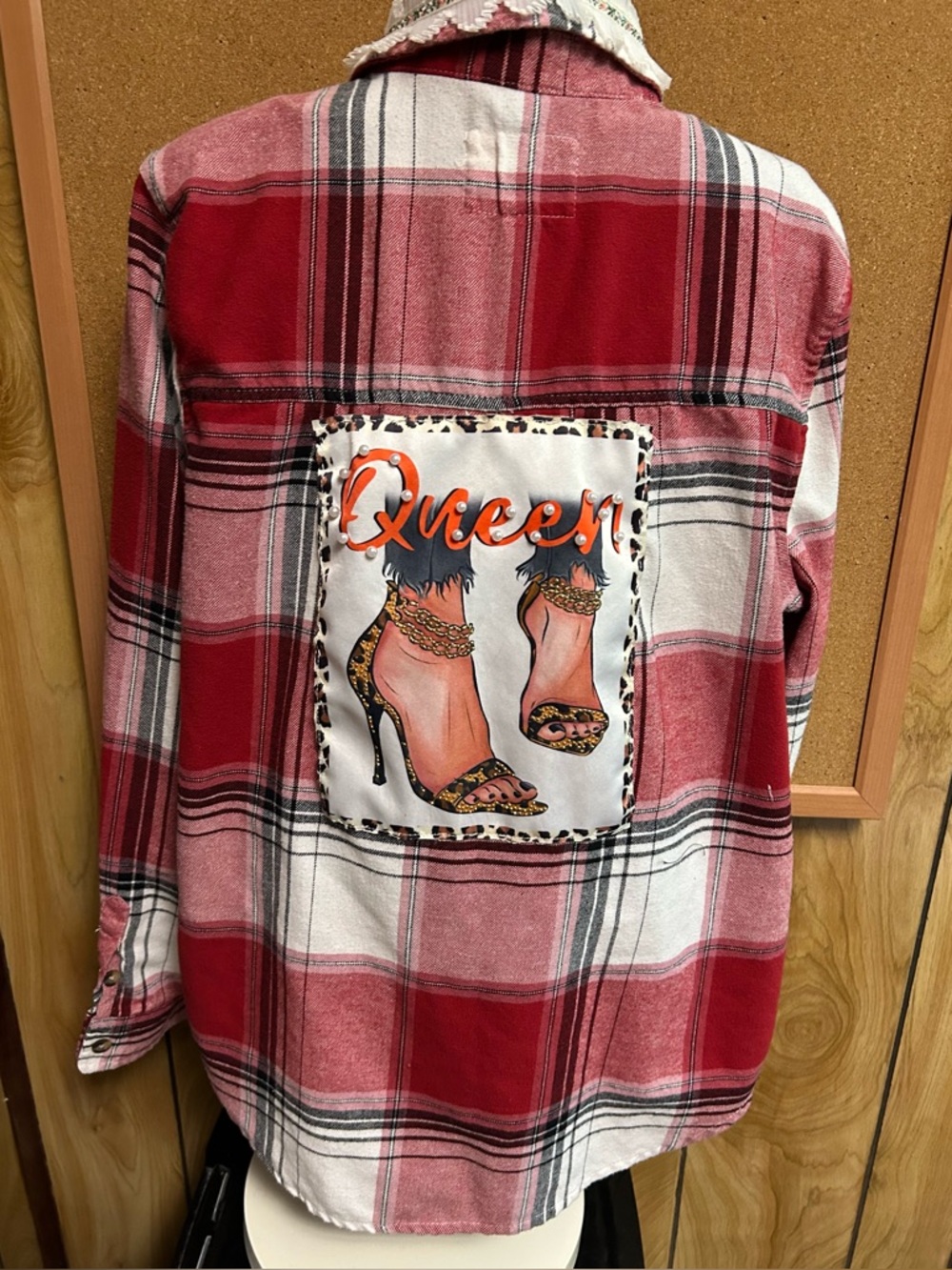 Red Plaid 'Queen' Patchback Flannel Shirt